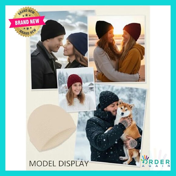 Classic Knitted Fisherman Beanies Set Unisex Warm Winter Cuffed Hats - Picture 7 of 8